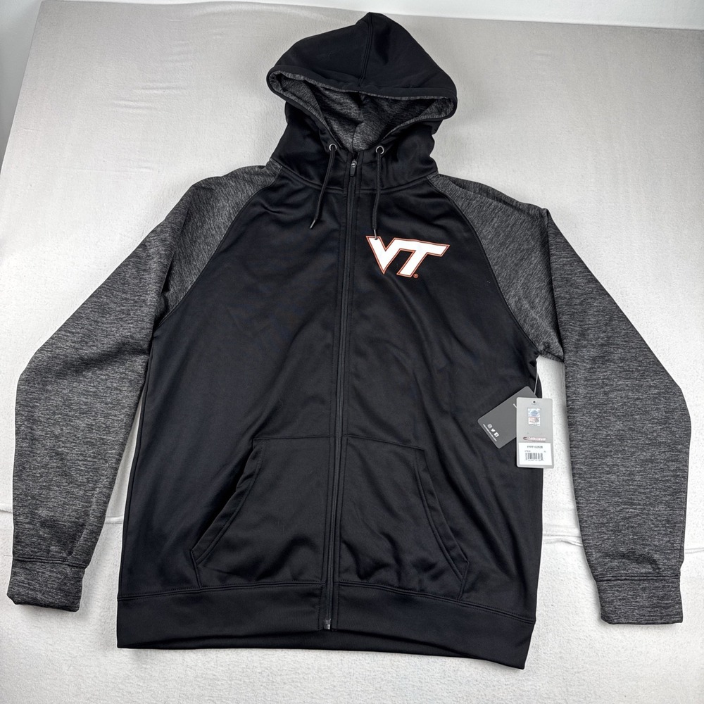 New! Virginia Tech Colosseum Mens Black Full Zip Hoodie XL College Gym Athletic
